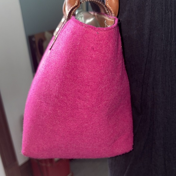 Kate Spade   Wool bag  tote  shoulder bag wool/leather trim  fuchsia/light brown - Picture 9 of 17
